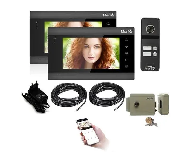 Kit VideoInterfon Smart Mentor SYKT008 WiFi 2xMonitor Interfon Yala acces 2 locatii 7" HD 1.3MP MicroSD InfraRed Senzor de miscare