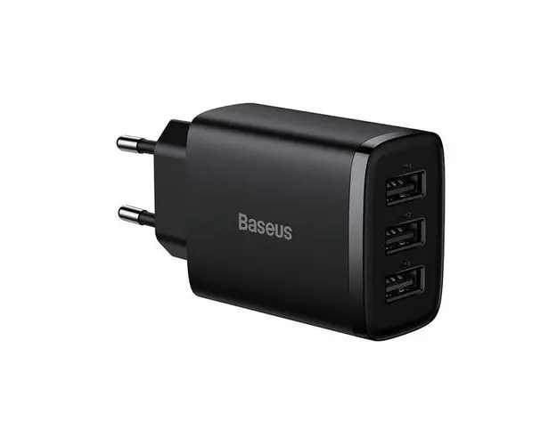 Incarcator retea Compact, Baseus, 3x USB-A 17W (Negru)