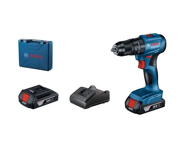 Masina de gaurit si insurubat (bormasina) pe acumulator cu percutie Bosch Professional 06019K3100, 18 V, 1900 RPM, 21/50 Nm, 20+2 trepte torsiune, 35 mm diametru maxim gaurire, 2 acumulatori 2 Ah, incarcator, valiza profesionala