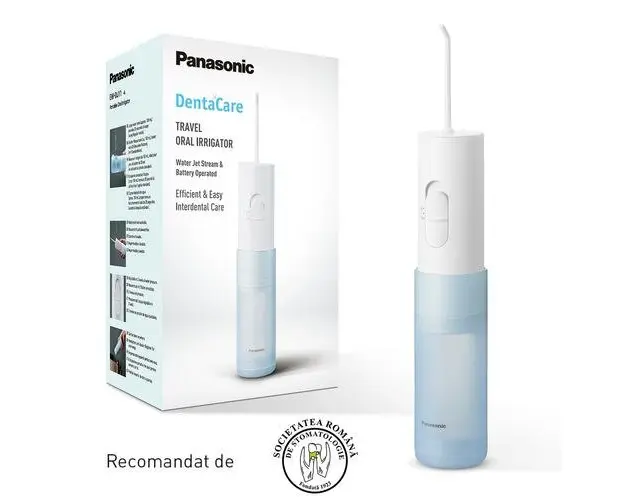 Irigator bucal Panasonic EW-DJ11-A503, 2 Trepte de presiune, Portabil, 20min autonomie, Capacitate 150ml (Alb)