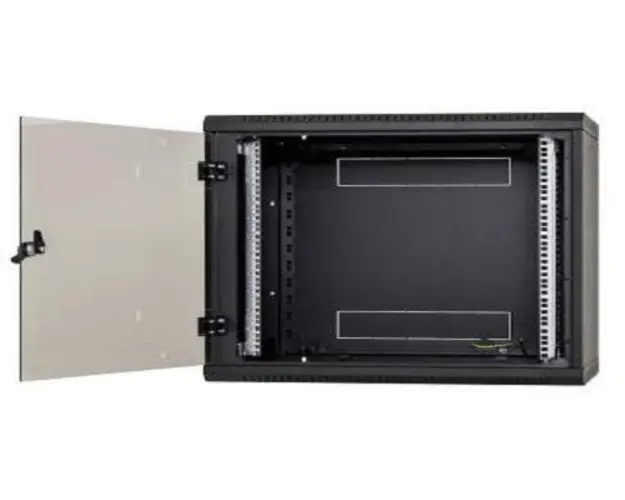 Rack de perete Triton sectiune simpla 18U, 600mm adancime usa, sticla panouri laterale fixe, sectiuni acces cabluri sus/jos/spate, securizare cu cheie, IP30