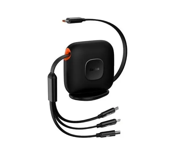 Cablu de date Baseus Traction Retractable 3 in 1, USB Type-C - USB Type-C/Lightning/Micro-USB, 1.7m, Negru