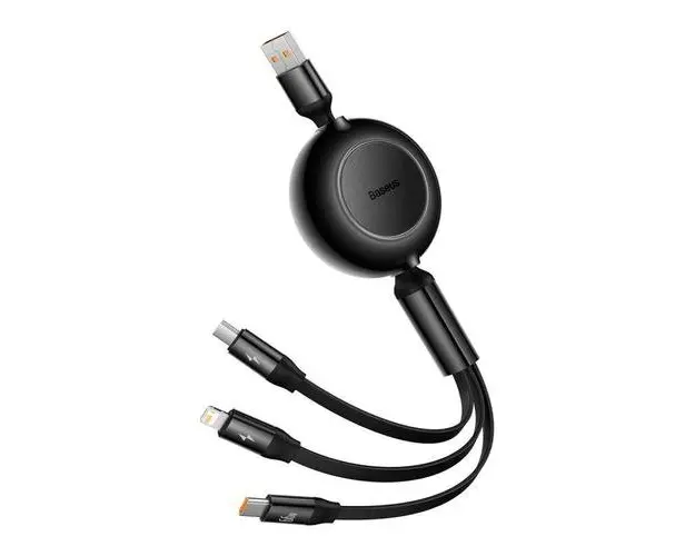 Cablu de date 3 in 1 Baseus Bright Mirror 2, USB - Micro-USB/Lightning/USB Type-C, 66W, 1.1m, Negru