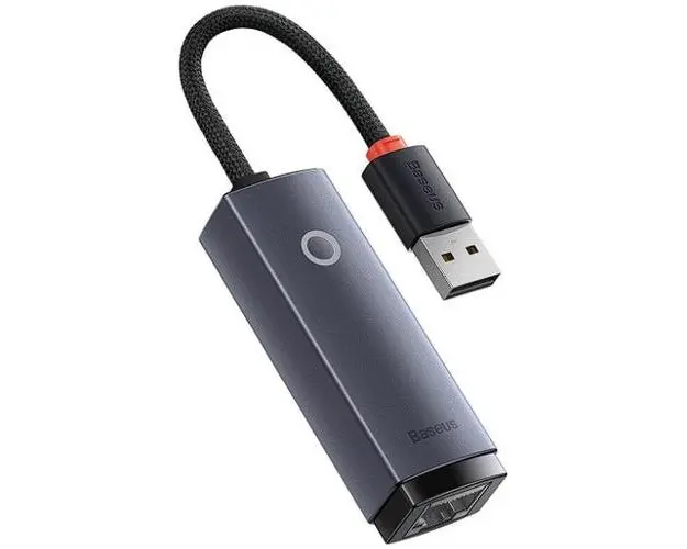 Adaptor placa de retea Baseus Lite WKQX000013, USB 2.0 - RJ-45 10/100 Mbps, metalic, LED (Gri)