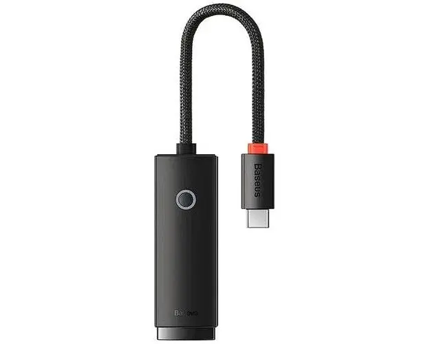 Adaptor placa de retea Baseus Lite WKQX000201, USB Type-C - RJ-45 10/100 Mbps, LED (Negru)
