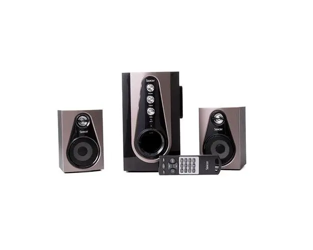 Set boxe 2.1 Spacer Paris, RMS 30W, bluetooth, telecomanda wireless, control volum, bass, treble, subwoofer 20W (Negru/Maro)
