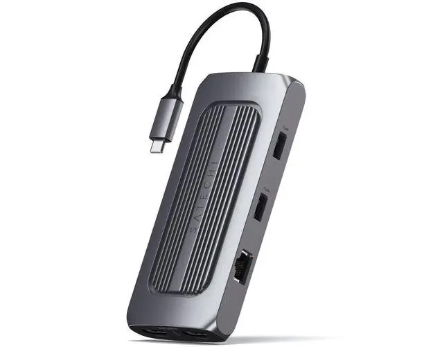 Hub USB-C Multiport Satechi MX Dual 4K HDMI 60Hz/30Hz, USB-C PD 100W, Ethernet, 1xUSB-C 5Gbps, 2xUSB-A 3.0, Micro/SD, 3.5mm audio (Gri)