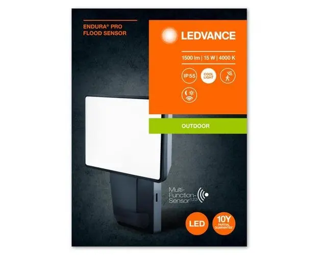 Proiector LED cu senzor de miscare si lumina Ledvance FLOODLIGHT ENDURA PRO, 15W, 220-240V, 1500 lm, lumina neutra (4000K), IP55/IK05, 205x151x56mm, policarbonat, Gri