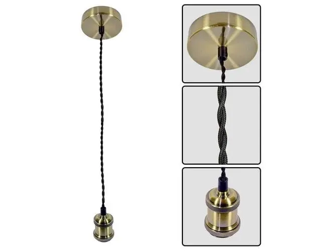 Pendul Vivalux RETRO Antique Brass, E27, max. 60W, textil/Metal, IP20, Ø100mm, cablu dublu 1m, bec neinclus