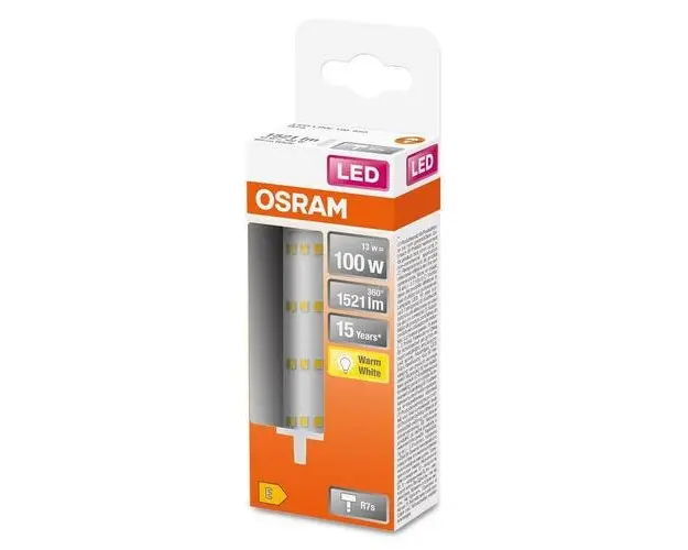 Bec LED Osram LINE, R7s, 13W (100W), 1521 lm, lumina calda (2700K), 118mm, Ø29mm