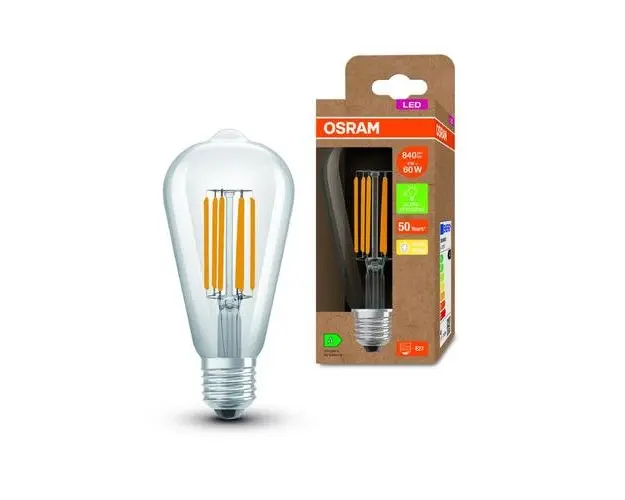 Bec LED Osram Edison A64, Ultra Efficient Light, E27, 4W (60W), 840 lm, lumina calda (3000K), cu filament