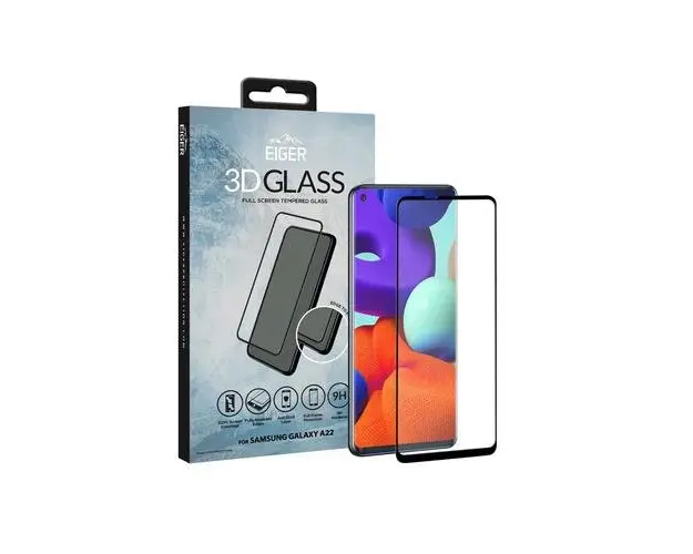 Folie Eiger Sticla 3D Edge to Edge compatibila cu Samsung Galaxy A22 (Negru)