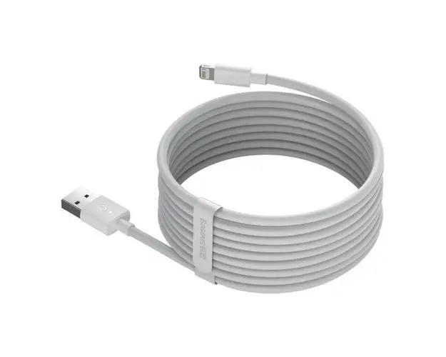 Cablu de Date Baseus TZCALZJ-02, USB la Lightning, 1.5 m, 2.4A, (Set 2 Bucati), Alb