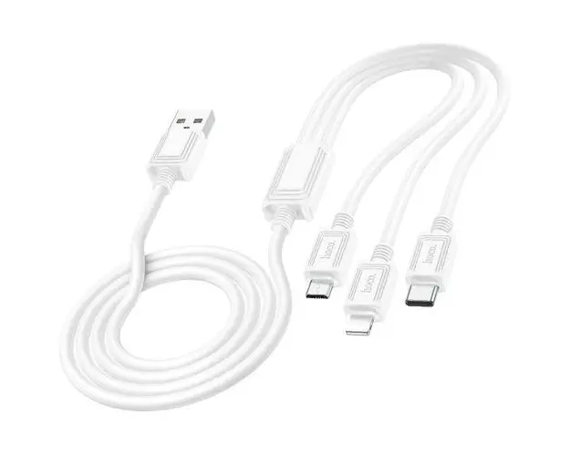 Cablu de date HOCO X74, USB la Lightning / USB Type-C / MicroUSB, 1m, Alb
