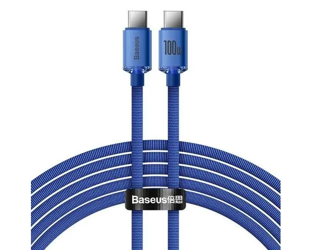 Cablu de date Baseus Crystal Shine, USB Type-C la USB Type-C , 100W, 2m, Albastru