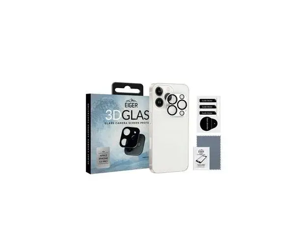 Folie Eiger 3D Glass Camera compatibila cu iPhone 13 Pro Clear, 9H, 0.33mm