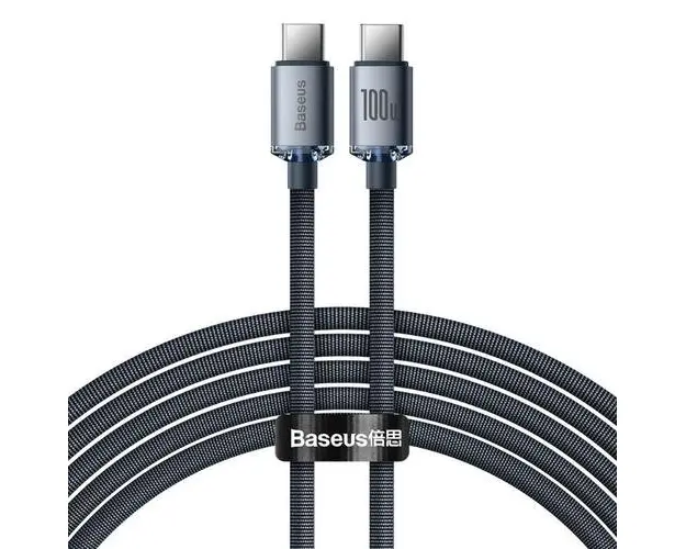 Cablu de date Baseus Crystal Shine, USB Type-C la USB Type-C, 100W, 2m, Negru