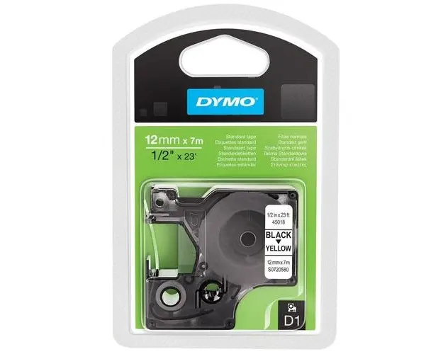 Banda laminata Dymo DY45018, 12mm x 7m (Negru/Galben)