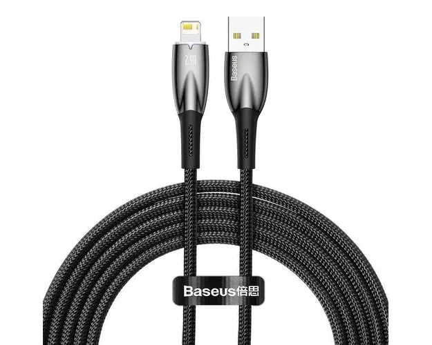 Cablu de date Baseus Glimmer, USB, Lightning, 2.4A, 2m (Negru)