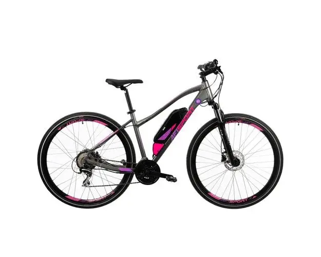 Bicicleta Electrica Afisport C17, M-L, Roti 28inch, Motor 250W, Autonomie 60 Km, Frane Hidraulice pe disc (Gri/Mov)