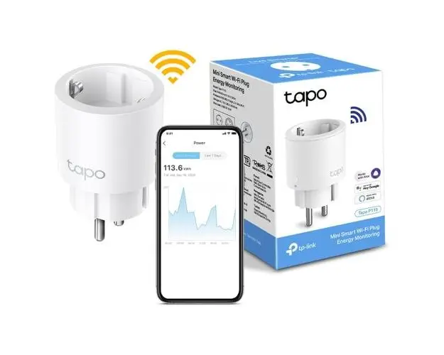 Priza inteligenta TP-Link Mini Tapo P115, Wi-Fi, monitorizare consum energie, voice control, 16A, compatible with Android / iOS, Amazon Alexa si Google Assistant, 220-240V, design compact (Alb)