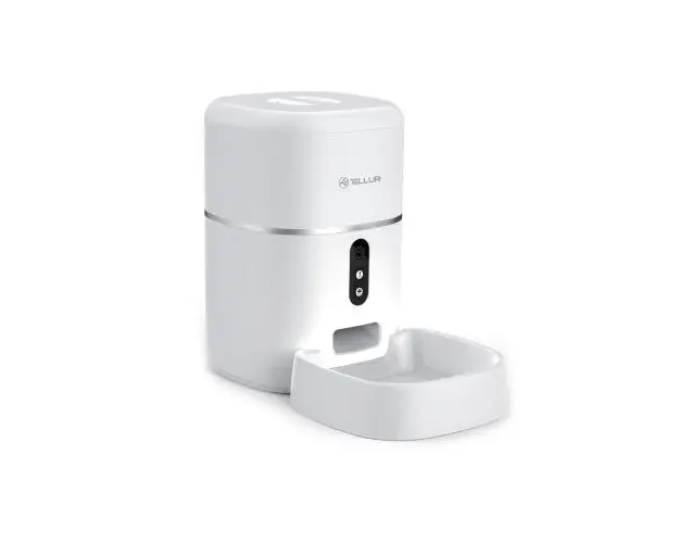 Distribuitor hrana animale WiFi Tellur Smart, Camera UltraHD, 4L, Alb