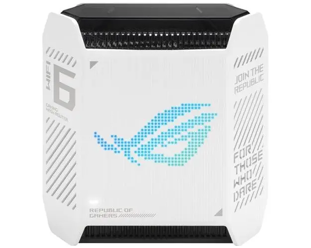 Sistem Wi-Fi Mesh Gaming ASUS ROG Rapture GT6 (W-1-PK), AX10000, Tri-Band, acoperire 275m², Tri-Core 1.7GHz CPU, 256MB/512MB Flash/RAM, 2.5G port, AiProtection Pro, Adaptive QoS, VPN server/client, IPTV, OFDMA, Beamforming, Link Aggregation, AiMesh (Alb)