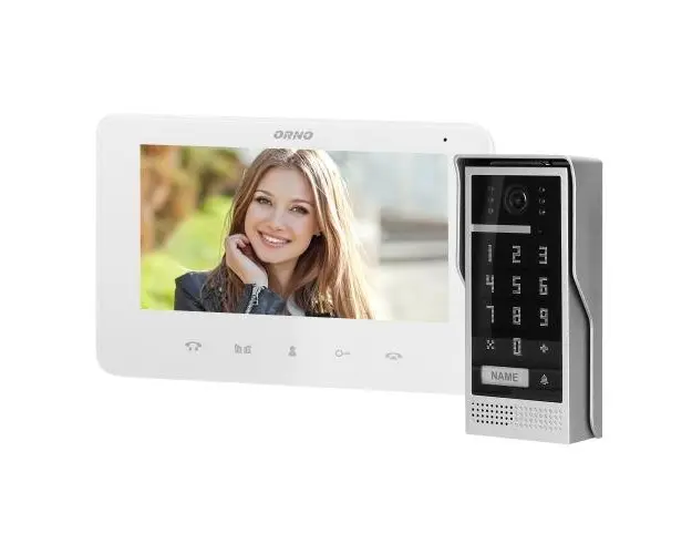Videointerfon SCUTI ORNO OR-VID-VP-1073/W, LCD 7inch, control automat al portilor, 16 sonerii, functie intercom (Gri/Alb)