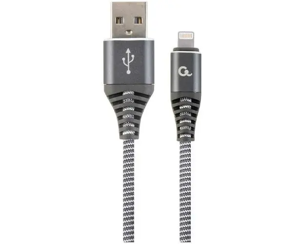 Cablu alimentare si date Gembird, USB 2.0 (T) la Lightning (T), 2m, Gri / Alb, CC-USB2B-AMLM-2M-WB2