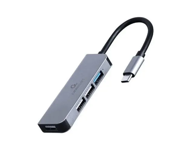 HUB extern GEMBIRD, porturi USB: USB 3.1 x 1, USB 2.0 x 3, conectare prin USB Type-C, argintiu