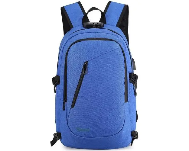 Rucsac laptop Spacer, 15.6inch, 2 compartimente, buzunar frontal, buzunar lateral x 2, blocare fermoar, USB 2.0, Jack 3.5 mm, waterproof, poliester, Albastru