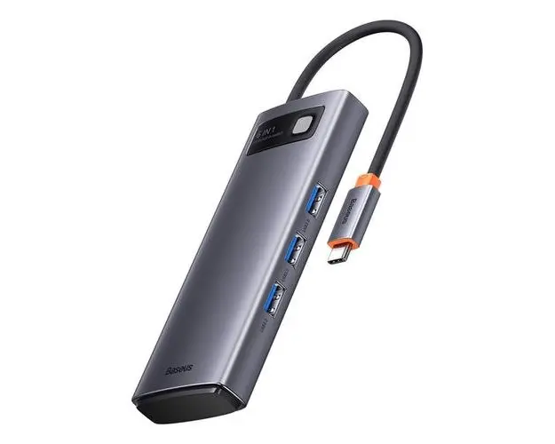 Adaptor Baseus Gleam 6in1, HUB USB-C - HDMI, 3x USB3.0, SD, TF PD 100W, Negru