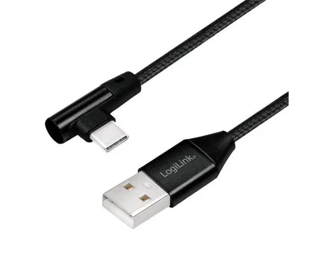 Cablu de date Logilink, CU013, USB 2.0 (T) la USB 2.0 Type-C (T) la 90 grade, 1m, Premium, Negru