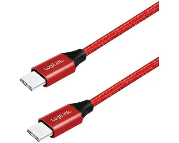 Cablu de date Logilink, CU0155, USB 2.0, USB Type-C (T) la USB Type-C (T), 0.3m, Premium, Rosu