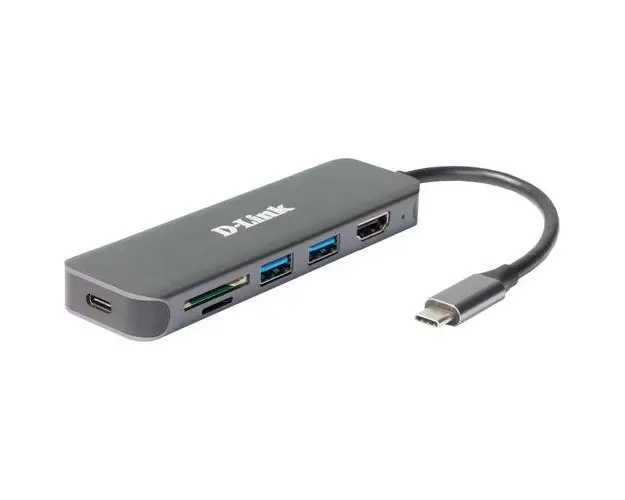 HUB USB D-LINK DUB-2327, USB Type C, cablu 10 cm, metalic, Argintiu