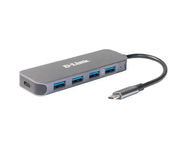 HUB USB D-LINK DUB-2340, USB Type C, cablu 10 cm, metalic, Argintiu
