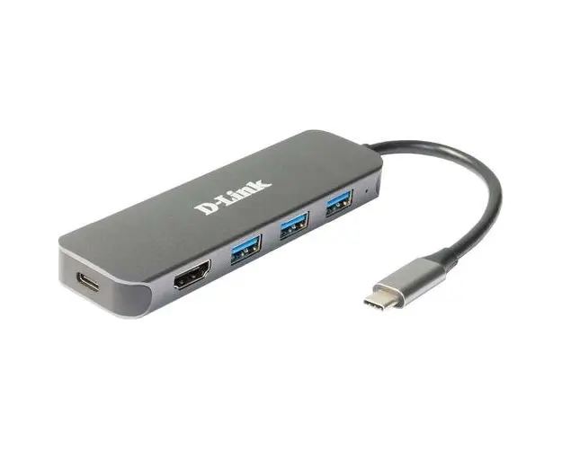 HUB USB D-LINK DUB-2333, USB Type C, cablu 10 cm, metalic, Argintiu