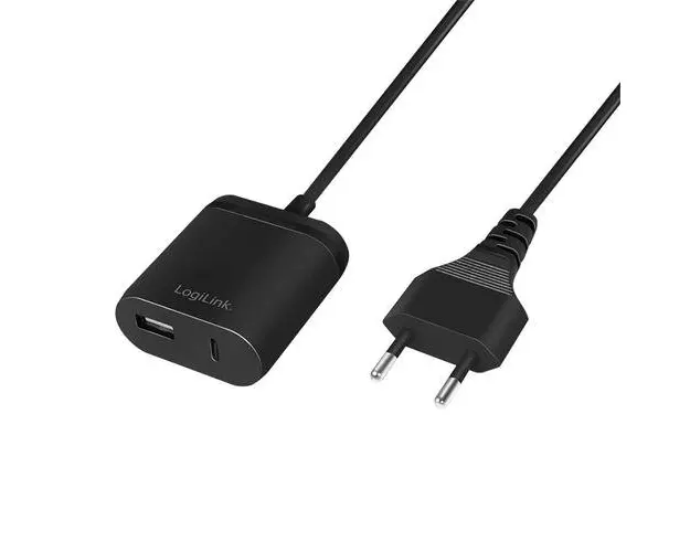 Incarcator retea 220V Logilink PA0256, 1 x USB-C, 1 x USB-A, maxim 2.4A, 12W, 1.5m, Negru