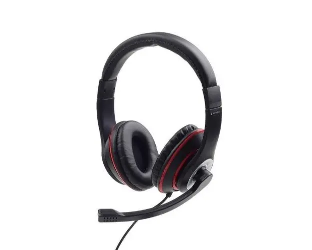 Casti Stereo Gembird MHS-03-BKRD, cu fir, standard, utilizare multimedia, call center, microfon pe brat, conectare prin Jack 3.5 mm (Negru)