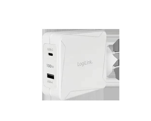 Alimentator retea 220V LOGILINK, universal, 1 x USB-C, 1 x USB-A, maxim 21V/3A, GaN 100W, suport OCP/OVP/OHP/SCP, Alb