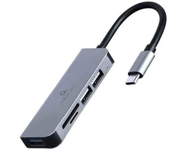 HUB USB GEMBIRD UHB-CM-CRU3P1U2P2-01, USB Type-C, suport SD / MicroSD, Argintiu