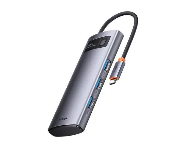 HUB USB Baseus Metal Gleam WKWG070013, aluminiu, 4-in-1, USB-C - 4x USB 3.2 (Gri)