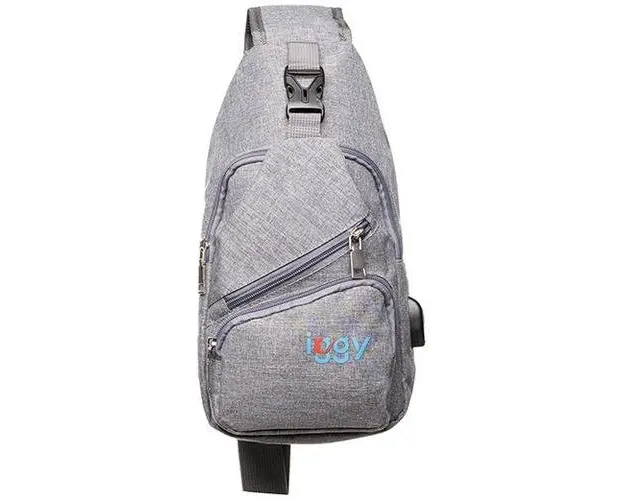 Rucsac Iggy sling, 1 bretea, 1 compartiment principal, 2 compartimente frontale, 32x16x6.9cm, mufa USB incarcare+Cablu, polyester, Gri