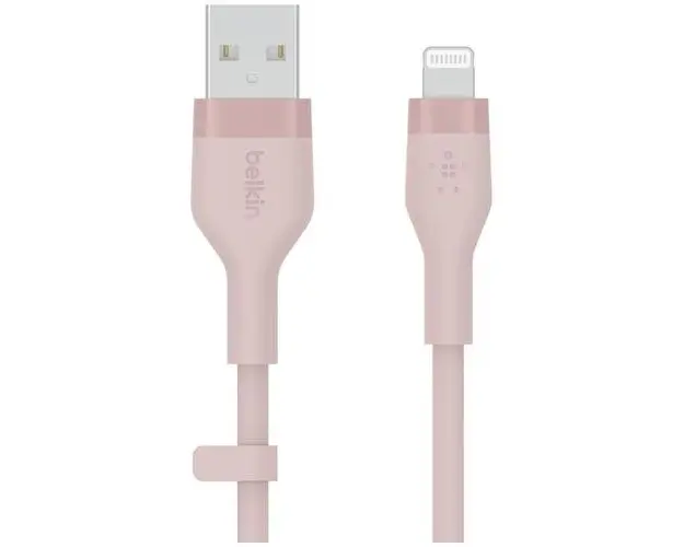Cablu de incarcare Belkin, Boost Charge Flex, Silicon, USB-A la Lightning, 1M, Roz