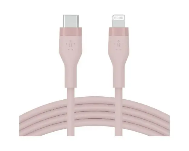 Cablu de incarcare Belkin, Boost Charge Flex, Silicon, USB-C la Lightning, 1M, Roz