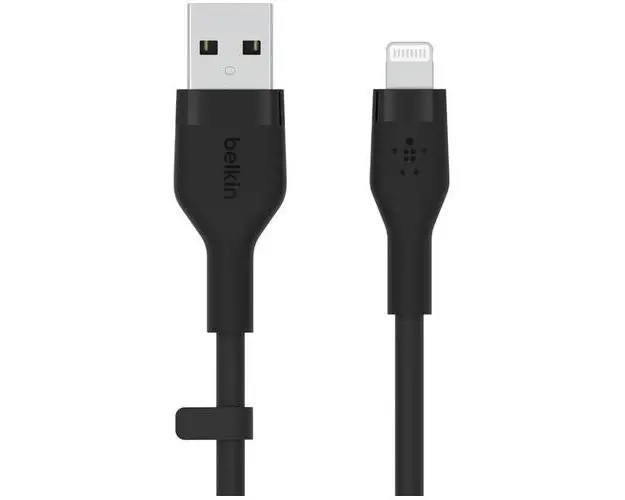 Cablu de incarcare Belkin, Boost Charge Flex, Silicon, USB-A la Lightning, 1M, Negru