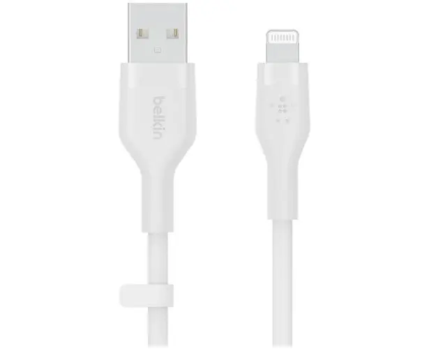 Cablu de incarcare Belkin, Boost Charge Flex, Silicon, USB-A la Lightning, 3M, Alb