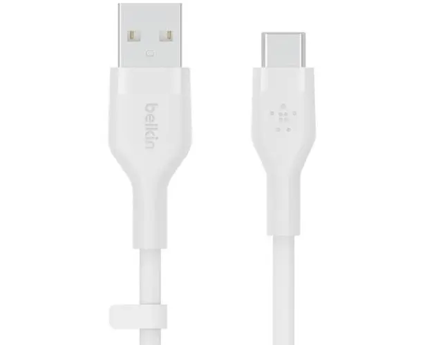 Cablu de incarcare Belkin, Boost Charge Flex, Silicon, USB-A la USB-C, 1M, Alb