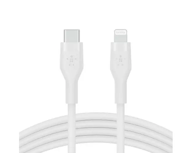 Cablu de incarcare Belkin, Boost Charge Flex, Silicon, USB-C la Lightning, 3M, Alb