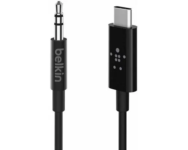 Cablu Belkin USB-C la audio Jack 3.5mm, 80 cm, negru